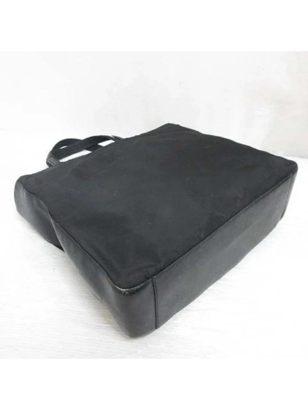 Prada Nylon Leather Tote Hand Black
